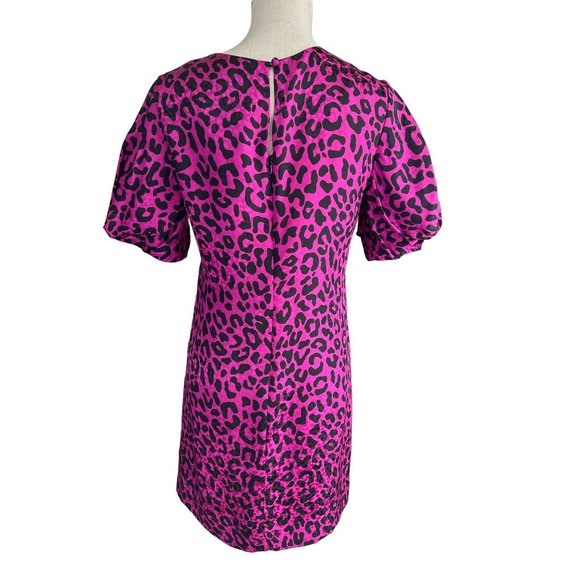 Milly Leopard Dress Womens 6 Pink Fuchsia Silk Animal Print Puff Sleeve Shift Mi - Picture 3 of 9